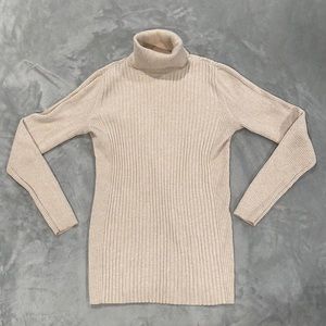 Women's Beige Ruff Hewn Turtleneck Sweater